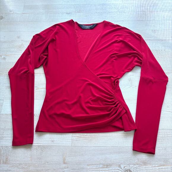 Norma Kamali Long Sleeve Ruched Stretch Wrap Top | Red Size Medium - Picture 1 of 8